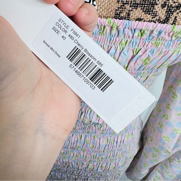 Sz 8 (40 EUR) GANNI Cherry Blossom Floral Smocked Mini Bodycon Dress - Picture 12 of 13